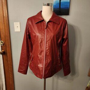 CATO Vintage Red FAUX LEATHER MOTORCYCLE JACKET Bomber Zippers Coat Medium